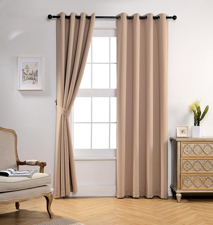 MIUCO Room Darkening Soild Grommet Blackout Curtains Panels for Nursery Window Curtains Set of 2 52x95 Inch Taupe, Bonus 2 Tie Backs Included