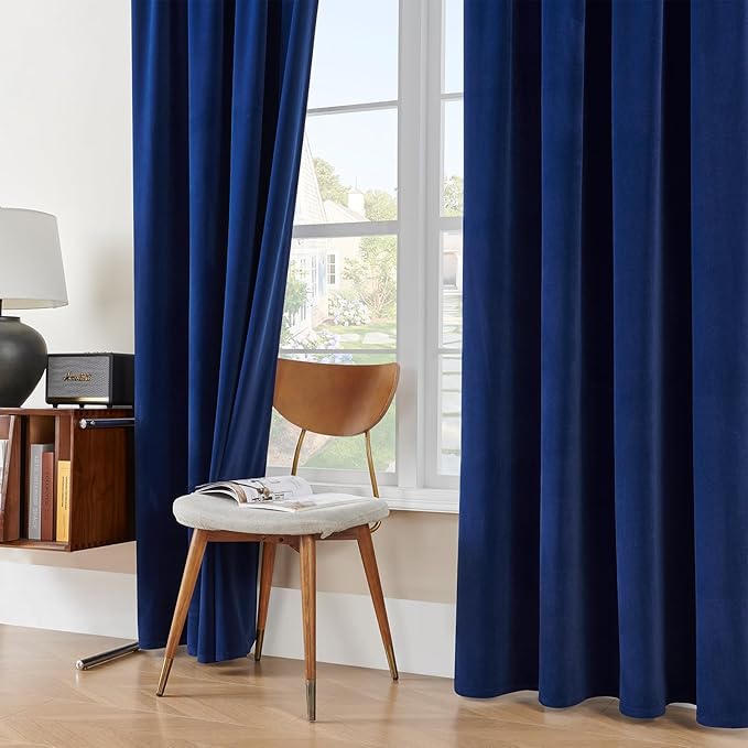 Joydeco Royal Blue Velvet Curtains 84 Inches Long, Luxury Grommet Blackout Curtain 2 Panels, Thermal Insulated Privacy Room Darkening Window Drapes for Bedroom Living Room Home Theatre (52Wx84L)