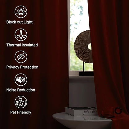 StangH Rust Curtains 90 inches - Luxury Velvet Holiday Home Decor Brick Red Light Blocking Backdrop Curtains Thick Window Covering for Bedroom, W52 x L90, 2 Panels