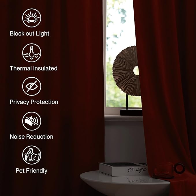 StangH Rust Velvet Curtains for Bedroom, Luxury Room Darkening Window Drapes Thermal Insulation Noise Reduction Door Panels for Dining Room/Nersury, W52 x L84, 2 Panels