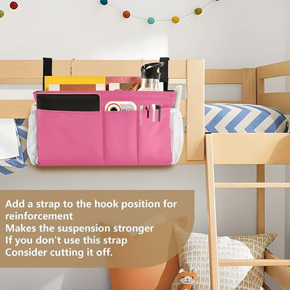 KOPIRIT Neon Rose Red Bedside Caddy Storage Bag Bedside Organizer for Dorm Room Top Bunk Bed Hanging Bag Bedside Shelf 6 Pockets with Hooks for Magazine Water Bottle Holder