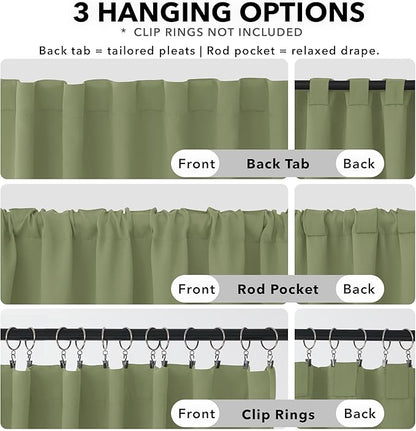 Deconovo Blackout Curtains, Thermal Insulated, W52 x L54 2 Panels, Back Tab, Machine Washable, Room-Darkening Drapes for Bedroom/Living Room Sage Green