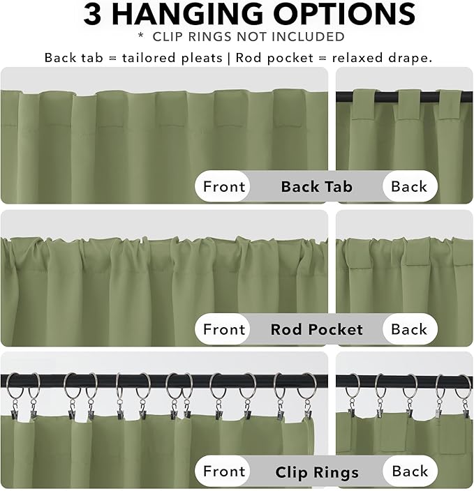 Deconovo Blackout Curtains, Thermal Insulated, W52 x L63 2 Panels, Back Tab, Machine Washable, Room-Darkening Drapes for Bedroom/Living Room Sage Green