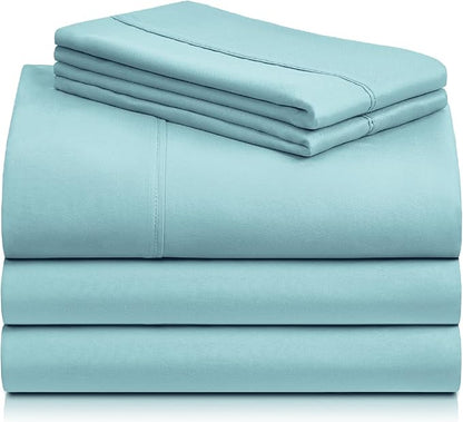 LuxClub 5 PC Split King Sheet Set, Deep Pockets Wrinkle Free Cooling Bed Sheets Hotel Bedding for Women, Men, Includes 2 Fitted Sheet, 1 Flat Sheet and 2 PillowcasesAqua