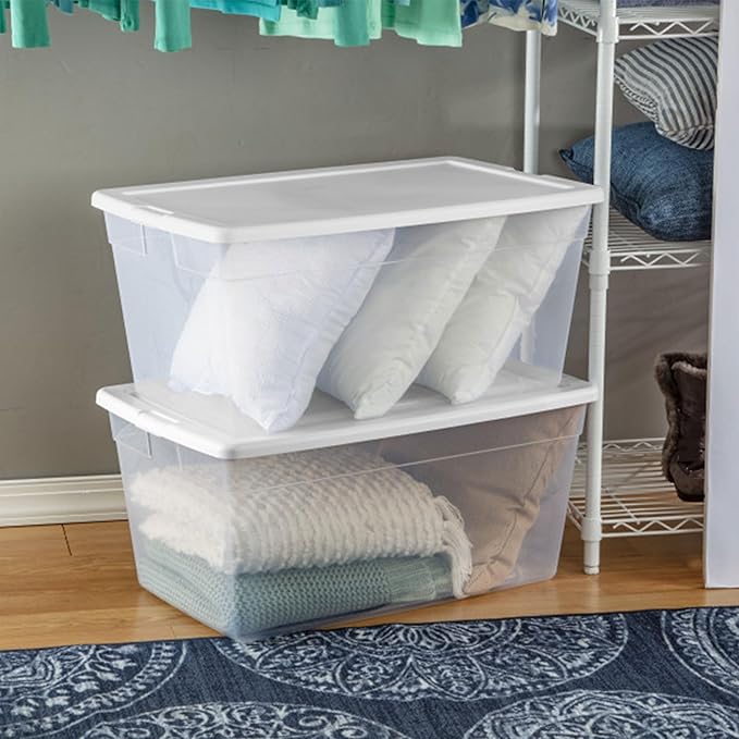 Sterilite 8-Pack Stackable Storage Bin with Lid, Clear Plastic Design, 90 Quart