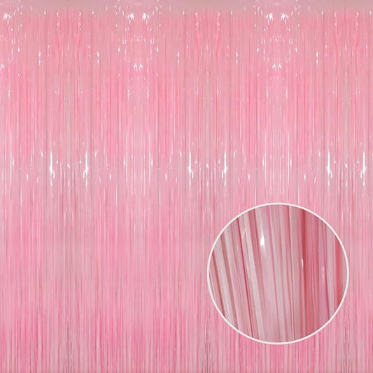 GOER 3.2 ft x 8.2 ft Foil Fringe Curtains Party Photo Backdrop Party Streamers for Birthday,Graduation,New Year Eve Decorations Wedding Decor(1 Pack,Candy Pink)