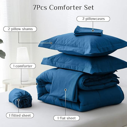 JOLLYVOGUE King Comforter Set, Ultra-Soft Bed in a Bag King Size 7 Pieces, Oeko-TEX Certified Bedding Set with Down Alternative Comforter, Sheets, Pillowcases & Shams, Teal
