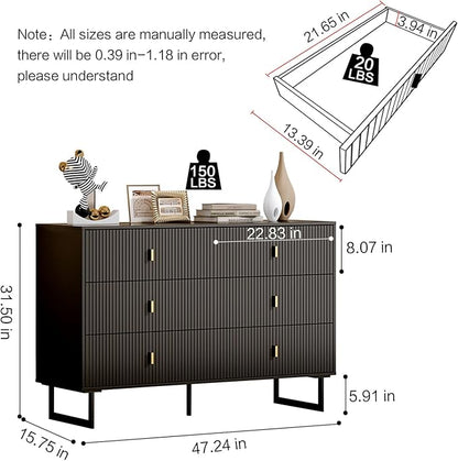 Modern Chest of Drawers with 6 Drawers,Deep Drawers,Clothes Organizer,Large Storage Cabinet for Living Room, Bedroom,Hallway,with Anti-Tipping Device,Black