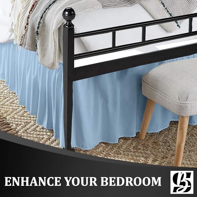 SKY BEDDINGS - Full Size Ruffled Bed Skirt with Split Corners - 18 Inch Drop Dust Ruffle Bed Skirt with Platform Three Sided Coverage - 100% Microfiber, Light Blue