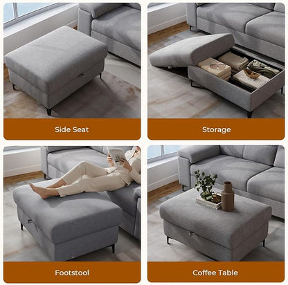 35" Large Storage Ottoman for Living Room, 7.8" Deep Seat Rectangular Ottoman Foot Rest for Couch, Chenille Storage Footstool Load 350 lb （Light Gray