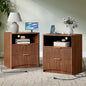 Evermagin Fluted Nightstand Set of 2 with Charging Station, Walnut Bedside Table with 2 Drawers, Wood End Table with Storage Mid Century Modern, Large Night Stand for Bedroom