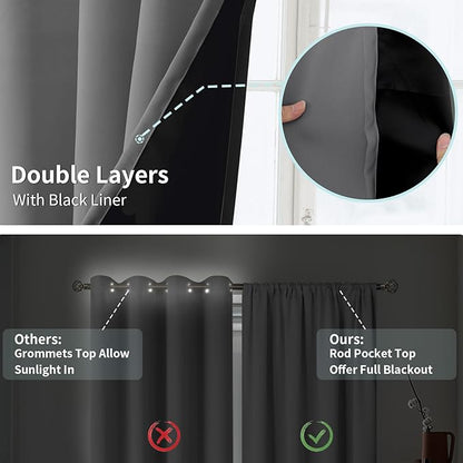BGment 100% Blackout Curtains for Bedroom 84 Inch Length 2 Panels, Thermal Insulated Room Darkening Curtains Rod Pocket Soundproof Bedroom Living Room Window Curtains, Dove Grey, Each 52 Inch Wide