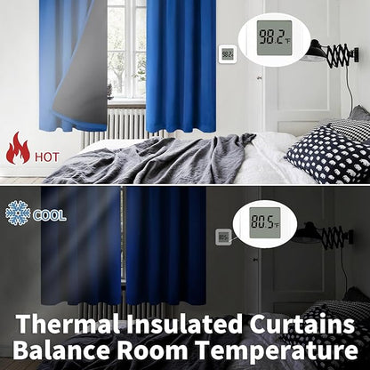 BGment Thermal Insulated 100% Blackout Curtains for Bedroom with Black Liner, Double Layer Full Room Darkening Noise Reducing Rod Pocket Curtain (42 x 72 Inch, Royal Blue, 2 Panels)