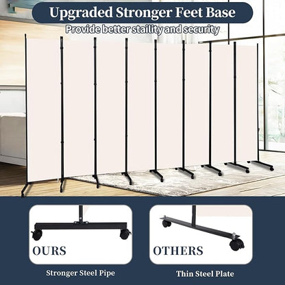 Room Divider Folding Privacy Screens with Lockable Wheels, 176'' Fabric Partition Room Dividers Freestanding Room Divider Panel for Room Separation, Wall Divider for Home Office Bedroom Studio Decor