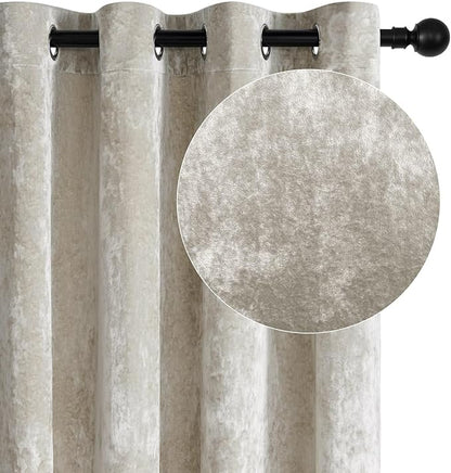 SMILETIME Ivory White Crushed Velvet Curtains 52x84 inch Luxurious Thermal Insulated Soundproof Drapes for Living Room Bedroom Office Soft and Durable Light-Filtering Window Treatments, 2 Panels