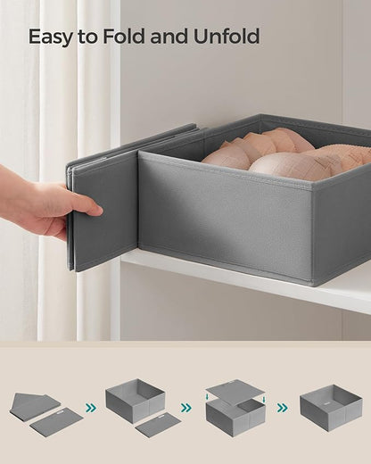 SONGMICS Drawer Organizer, Dresser Drawer Organizers, Set of 12, Foldable Fabric Storage Bins for Socks, Underwear, Bras, Ties, Scarves, Dove Gray URDZ006G02