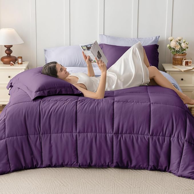 JOLLYVOGUE Full Comforter Set, Ultra-Soft Bed in a Bag Full Size 7 Pieces, Oeko-TEX Certified Bedding Set with Down Alternative Comforter, Sheets, Pillowcases & Shams, Purple & Lavender