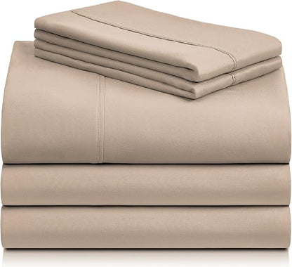 LuxClub 5 PC Split King Sheet Set, Deep Pockets Wrinkle Free Cooling Bed Sheets Hotel Bedding for Women, Men, Includes 2 Fitted Sheet, 1 Flat Sheet and 2 PillowcasesSoft Light Khaki