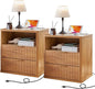 LEYAOYAO Fluted Farmhouse Nightstand Set of 2 with Charging Station, 23" Wide 2 Drawers End Table,Brown Dresser for Bedroom,Bed Side Table Chest of Drawers Cabinet,Wood Night Stand for Living Room