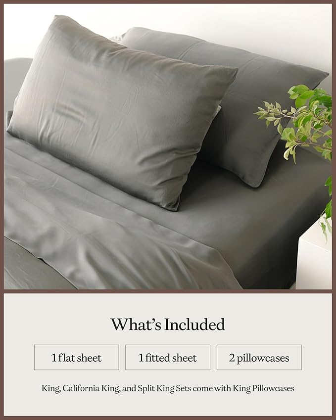 Cozy Earth Luxury Bed Sheet Set - 100% Viscose from Bamboo Fabric, Ultra-Soft & Breathable, Fits Regular & Deep Pocket Mattresses up to 20" - 4 Pieces Split King Sheet Set Dove Grey