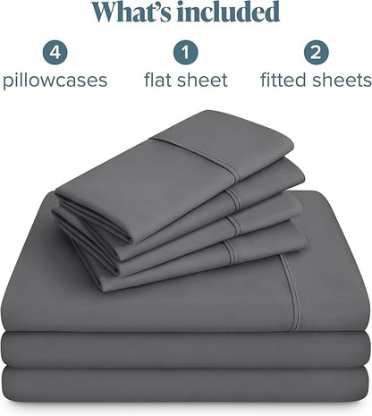 Bare Home Hotel Luxury Split California King Sheet Set, Extra Soft, Deep Pockets, Easy Fit, Cooling & Breathable, Wrinkle, Fade, Stain Resistant, Includes 4 Pillowcases (Split Cal King, Grey)