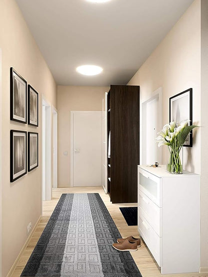 Custom Length Hallway Runner Rug,Slip Resistant,Meander Grey, 26 Inch X 26 feet, Sold and Priced Per Foot