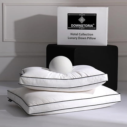 Feather Down Pillows King Size Set of 2 with Gusset, Luxury Hotel Collection Bed Pillow 2 Pack, Down Surrounded Pillows for Sleeping, Soft Fluffy for Side, Back Sleepers 20x36 in.