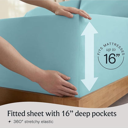 LuxClub 3 PC Twin XL Sheet Set, Deep Pockets Wrinkle Free Cooling Bed Sheets Hotel Bedding for Women, Men, Kids & Teens, Includes 1 Fitted Sheet, 1 Flat Sheet and 1 Pillowcase-Silky Soft Aqua