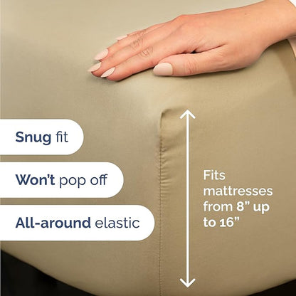 Twin 4 Piece Sheet Set - Cooling, Comfy & Breathable - Hotel Luxury Bedding, Includes Fitted Sheet for Women, Men, Kids and Teens - 1 Flat, 1 Fitted Sheet, 2 Pillowcases with Deep Pockets - Beige