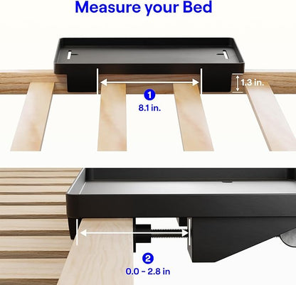 BedShelfie Bedside Shelf for Dorm Room Bunk Bed & Top Bunk, College Dorm Room Essentials, Bedside Caddy, Clip on Floating Desk Tray, Bed Side Table Storage, Loft Nightstand Decor - Cable Catch, Black