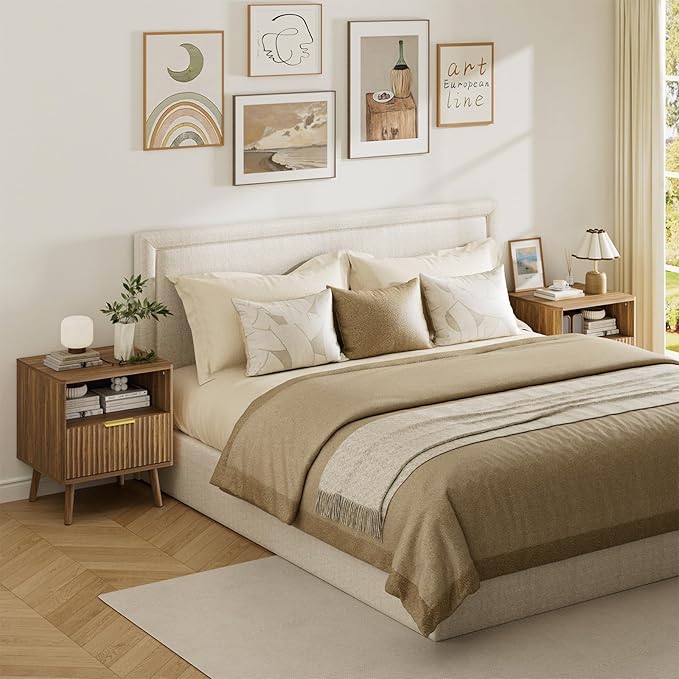 LYNSOM Fluted Dresser and Nightstand Sets 3 Piece, 9-Drawers Dresser and 1-Drawer Nightstands Set of 2, Wood Bedroom Furniture Set for Home, Bedroom, Hallway, Walnut