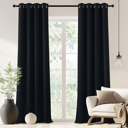 NICETOWN Black Blackout Curtain 90 inch Length - Grommet Thermal Insulated Window Treatments Light & Sound Blocking Drapes for Living Room/Doorway, W46 x L90, 1 Panel