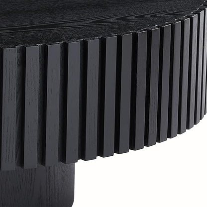 LKTART Round Coffee Table for Living Room, Accent Fluted Drum Coffee Table with Storage, Modern Solid Wood Circle Center Tea Table for Small Space Apartment (31.5''D×14''H-Black)