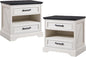 ACCOHOHO 24" Farmhouse Nightstand Set of 2 with Charging Station, 2 Drawers Large Bedside Table with Open Shelf, Rustic End Table for Bedroom - White