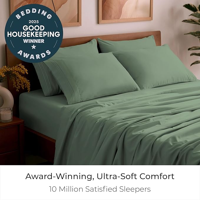 Mellanni King Sheet Set - 6-Piece Iconic Collection Bedding, (Including 4 Pillowcases), 21-Inch Extra Deep Pocket, Easy Care, Ultra Soft, Cooling Sheets, Brushed Microfiber - Sage