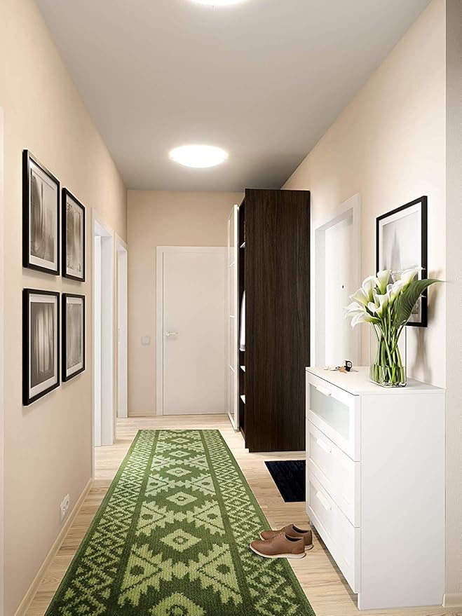 Custom Length Hallway Runner Rug,Slip Resistant,Southwestern Green, 26 Inch X 33 feet, Sold and Priced Per Foot