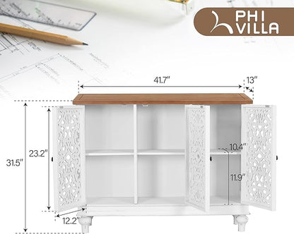 PHI VILLA White Accent Cabinet with Doors, Farmhouse Credenza Cabinets for Living Room, Sideboard Buffet Cabinet with Storage