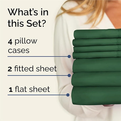 Split King 7 Piece Sheet Set - Cooling & Breathable - Hotel Luxury Bedding, Includes Fitted Sheets for Women, Men, Kids and Teens - 1 Flat, 2 Fitted Sheets, 4 Pillowcases with Deep Pockets - Emerald
