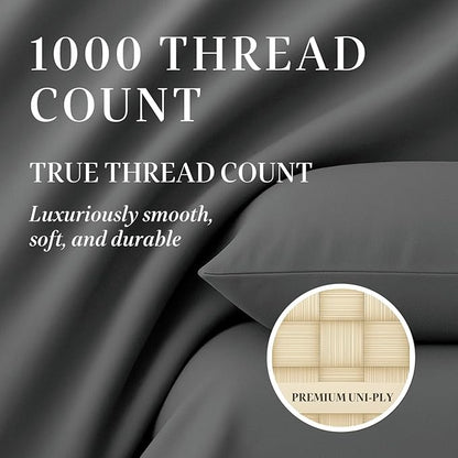Hyde Lane Luxury 1000 Thread Count 100% Cotton Sheets | Very Soft & Thick - Fits Upto 20" Mattress | Sateen Weave Bed Sheets 18" Deep Pocket- 4 PC Sheet Set (Grey, California King)