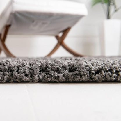 Unique Loom Solid Shag Collection Area Rug (6' 1" Octagon, Graphite Gray)