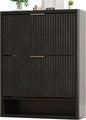 Fluted Shoe Cabinet Storage with 2 Flip Drawers, Narrow Shoe Storage Organizer for Entryway, Hidden Slim Wooden Shoe Rack Cabinet for Front Door Entrance, Hallway, Living Room (2-Drawer, Black)