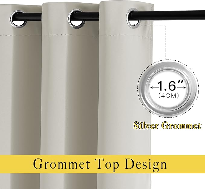 NICETOWN Room Darkening Natural Curtains & Drapes for Living Room - Thermal Insulated Solid Grommet Sound Reducing Privacy Window Treatments for Bedroom, 2 Panels, W66 x L84