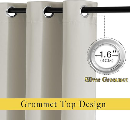 NICETOWN Room Darkening Slding Glass Curtain Panels - Window Treatment Thermal Insulated Grommet Light Blocking Drapes for Bedroom/Home Office (2 Panels, 80 by 84, Natural)