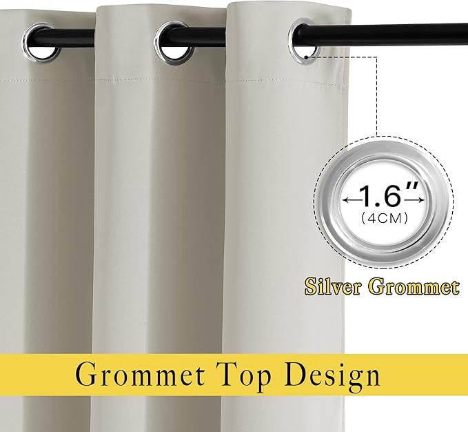 NICETOWN Room Darkening Window Curtains 72 inches Long, Thermal Insulated Grommet Room Darkening Window Treatments for Bedroom/Living Room, Natural, Set of 2, W37 x L72