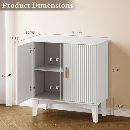 Storage Cabinet with Doors and Adjustable Shelf, Modern Fluted Sideboard Buffet Cabinet, Freestanding Coffee Bar for Kitchen, Pantry, Entryway, Living Room (White)