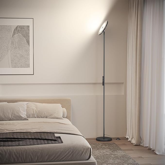 SUNMORY Smart RGB Floor Lamps for Living Room, 32W Bright LED Floor Lamp with APP and Remote Control, Tall Standing Lamp with Stepless Dimmable, Modern Torchiere Corner Lamp for Bedroom, Gaming Room