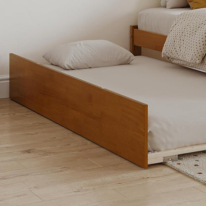 AFI Concord Twin Solid Wood Platform Bed with Footboard & Twin Trundle in Light Toffee