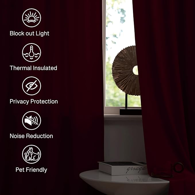 StangH Velvet Curtains 63 inch Length - Christmas Red Decor Dual Rod Pocket Top Thick Soft Velvet Drapes, Room Darkening Privacy Protect Panels for Dining Room, W52 x L63 inches, 2 Pieces