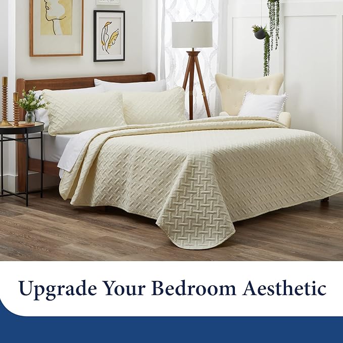 Cosy House Collection Luxury Rayon Derived from Bamboo 3-Piece Quilt Set - Ultra Soft Quilted Coverlet Bedspread - Classic Weave Stitch - Includes Quilt and 2 Pillow Shams (King/Cal King, Grey)