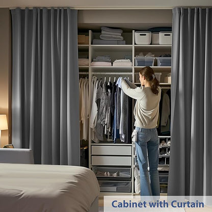 Room Divider Ceiling Mounted Curtains Track Sets Extra Wide Blackout Curtain Flexible Tracks for Bedroom Privacy Partition Separator, 1 Panel Grey Drape and White Rail, W15 x H8ft